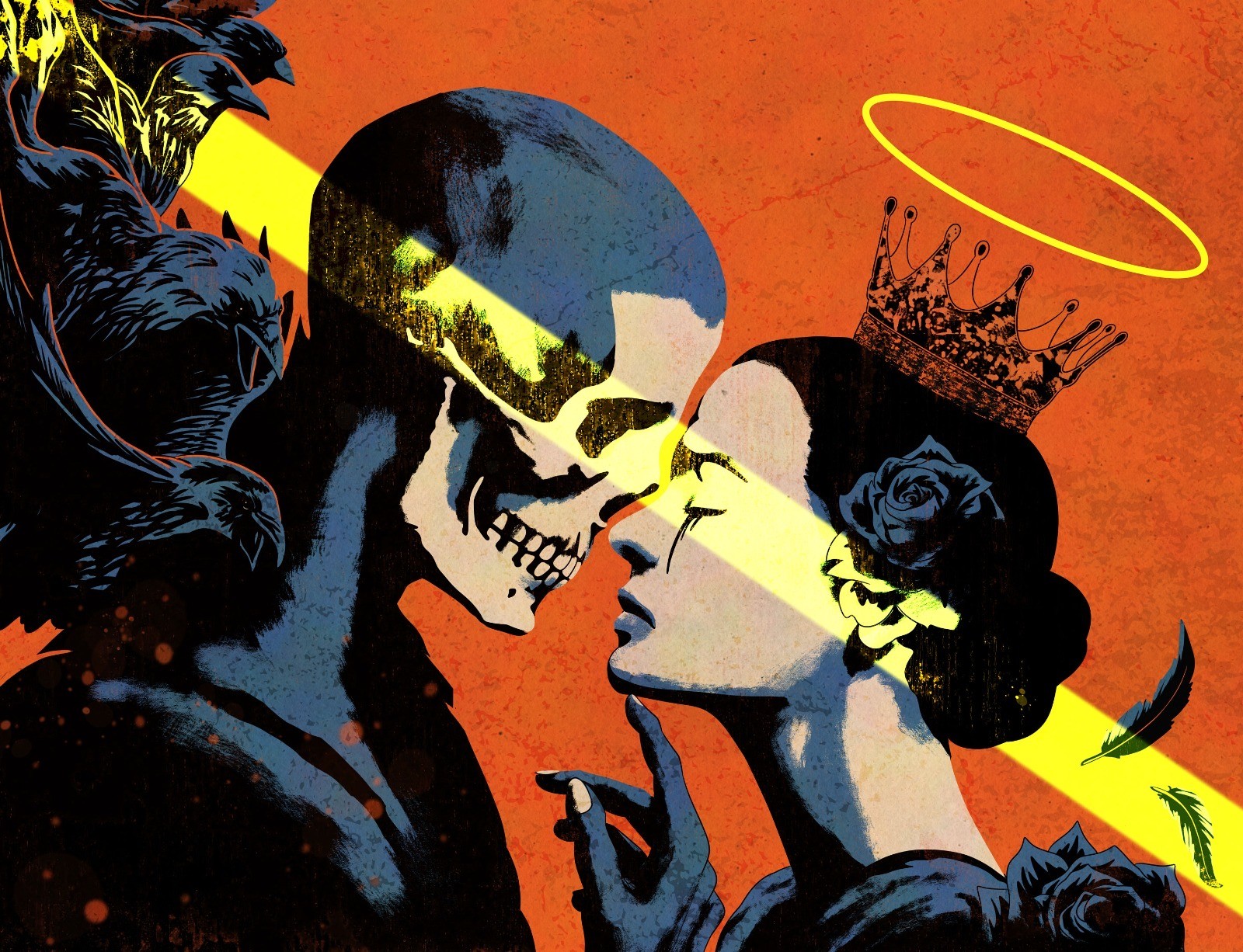 Deathmancer illustration of a crowned figure facing a skull.